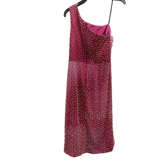 Theia Sz 4 Pearl Embellished One-Shoulder Fuchsia Beaded Dress NWT - Picture 6 of 9